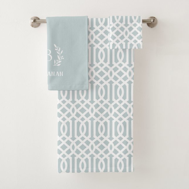 Blue Trellis and Branch Monogram | Farmhouse Bath Towel Set (Insitu)