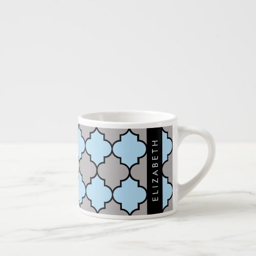 Blue Trellis Quatrefoil Latticework Your Name Espresso Cup