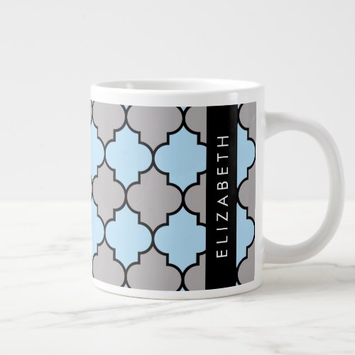 Blue Trellis Quatrefoil Latticework Your Name Giant Coffee Mug