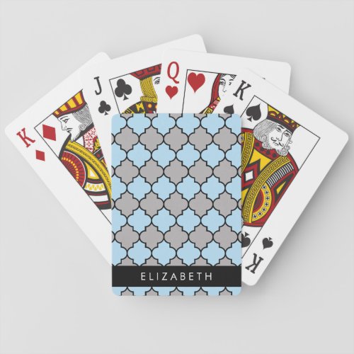 Blue Trellis Quatrefoil Latticework Your Name Poker Cards