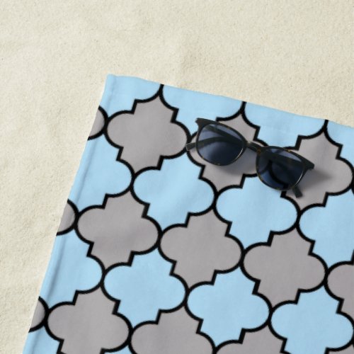 Blue Trellis Quatrefoil Moroccan Lattice Beach Towel