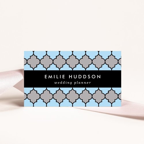 Blue Trellis Quatrefoil Moroccan Lattice Business Card