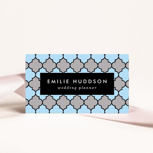 Blue Trellis Quatrefoil Moroccan Lattice Business Card