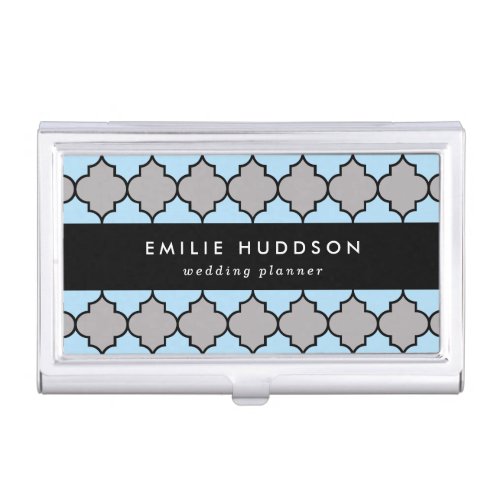 Blue Trellis Quatrefoil Moroccan Lattice Business Card Case