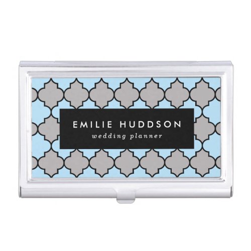 Blue Trellis Quatrefoil Moroccan Lattice Business Card Case