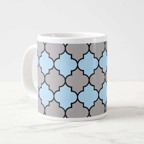 Blue Trellis Quatrefoil Moroccan Lattice Giant Coffee Mug