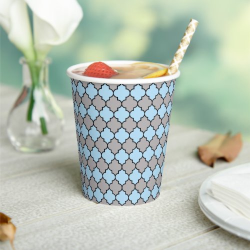 Blue Trellis Quatrefoil Moroccan Lattice Paper Cups
