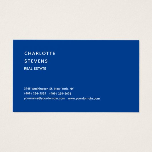 Blue Trendy Minimalist Elegant Simple Profile Card (Front)