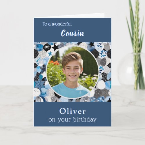 Blue Trendy Modern Cousin Birthday Custom Photo
