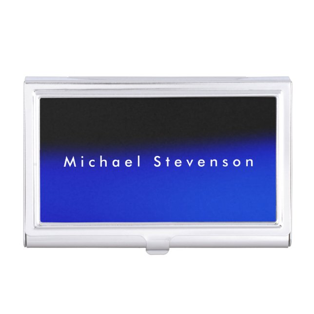 Blue Trendy Modern Professional Business Card Case (Front)