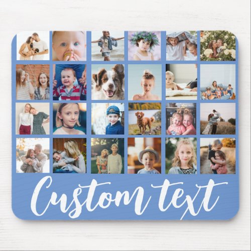 Blue trendy photo collage text script family  mouse pad