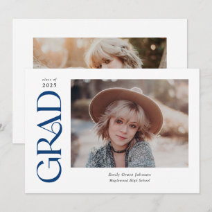 Blue Trendy Serif Two Photos Graduation Announcement