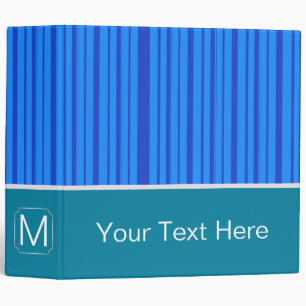 Blue Trendy Stripes Pattern. Custom Monogram 2 Binder