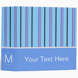 Blue Trendy Stripes Pattern. Custom Monogram 3 Ring Binder