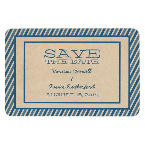 Blue Trendy Stripes Save the Date Magnet