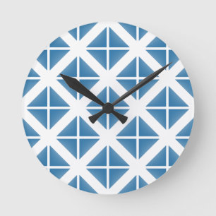 Blue Trendy Triangle Pattern Round Clock