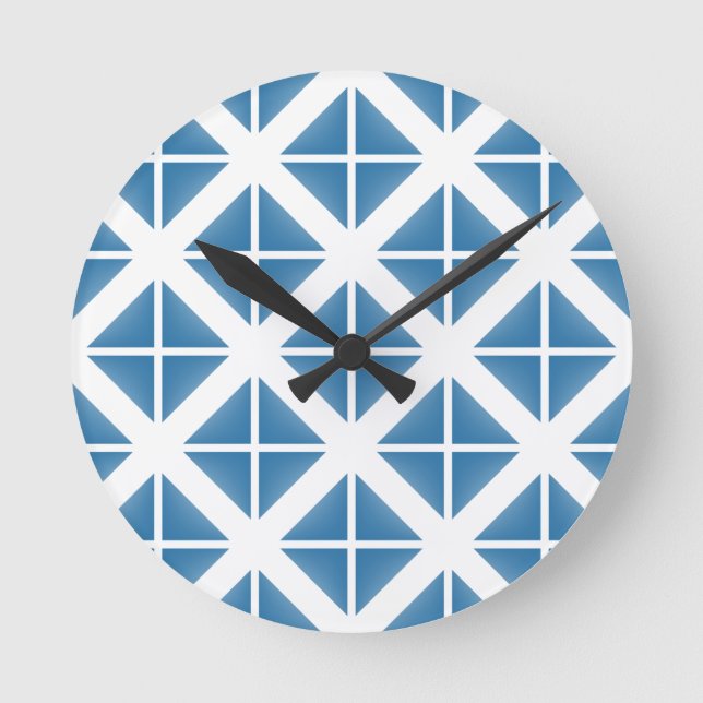 Blue Trendy Triangle Pattern Round Clock (Front)