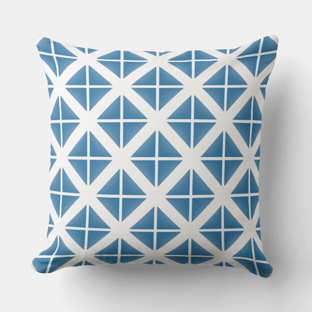 Blue Trendy Triangle Pattern Throw Pillow (Front)