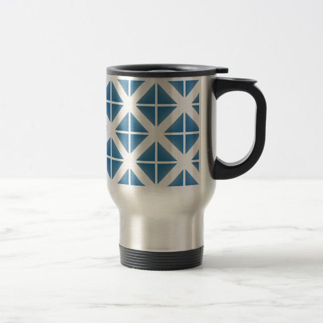 Blue Trendy Triangle Pattern Travel Mug (Right)