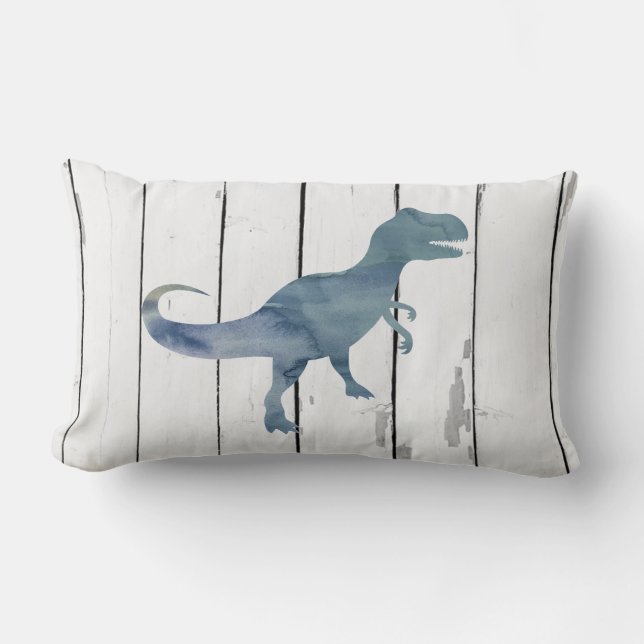 Blue Trex Dinosaur Shiplap Rustic Decor Lumbar Pillow (Front)