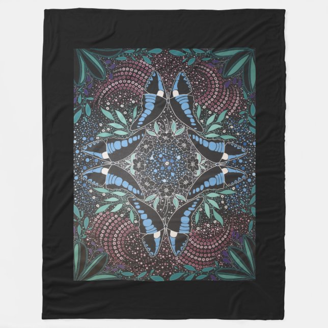 Blue Triangle Butterfly Australian Indigenous art  Fleece Blanket (Front)