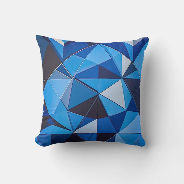 Blue Triangle Geometric Design Throw Pillow (Front)
