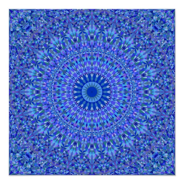 Blue Triangle Kaleidoscope Mandala Poster (Front)