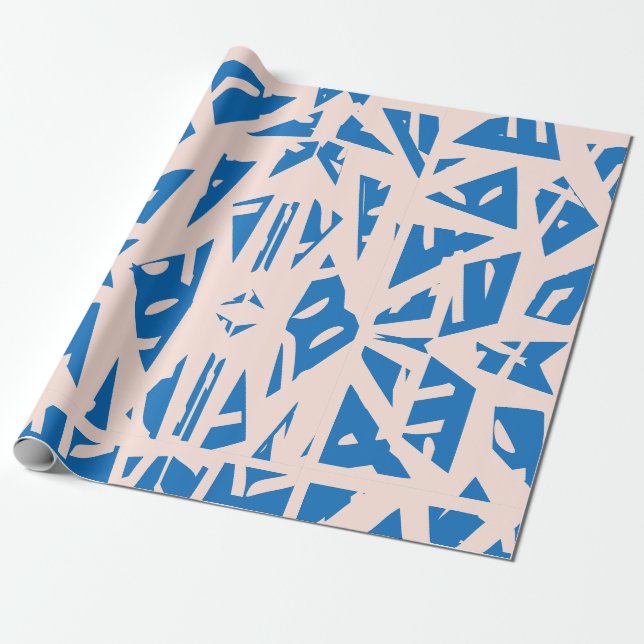 Blue Triangle Pattern Gift Wrapping Paper (Unrolled)