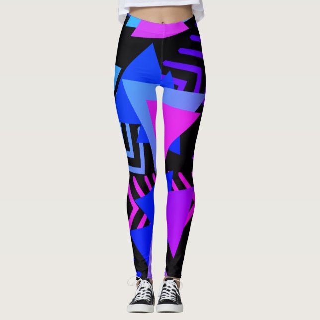 Blue Triangle Pattern Leggings  (Front)
