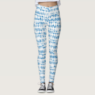 Blue Triangle Pattern Leggings – Geometric Print