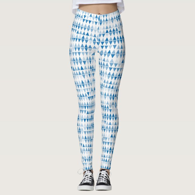 Blue Triangle Pattern Leggings – Geometric Print  (Front)