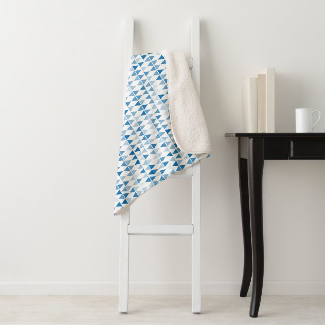 Blue Triangle Pattern Sherpa Blanket | Modern (In Situ)