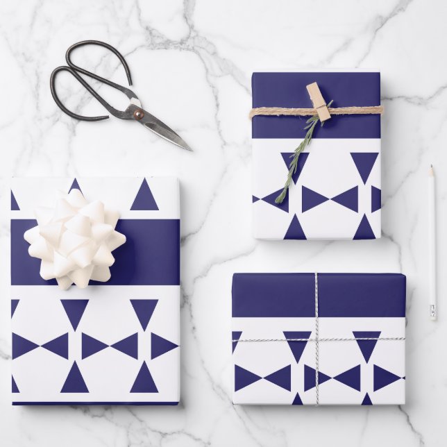 Blue Triangle Stripes  Wrapping Paper Sheets (Front)