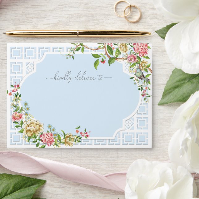 Blue Trianon Chinoiserie Floral Lattice Envelope (Wedding)