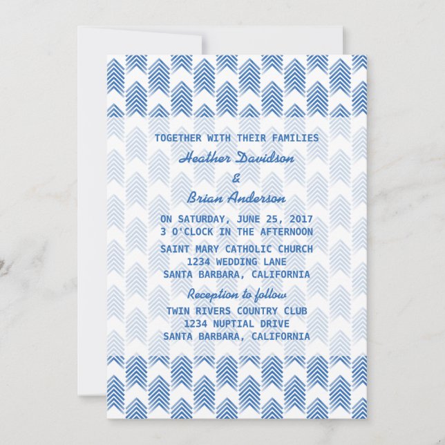 Blue Tribal Arrows Wedding Invite (Front)