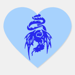 Blue Tribal Dragon Fantasy Mythology Tattoo Heart Sticker
