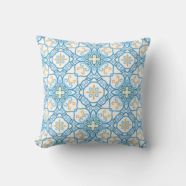 Blue tribal ethnic seamless pattern throw pillow (Front)