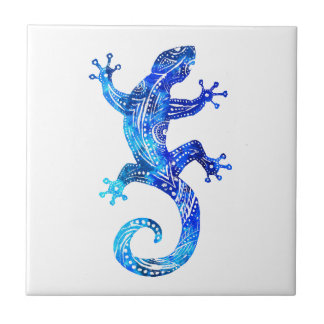 Blue Tribal Gecko Ceramic Tile