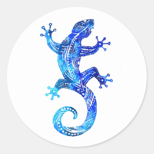 Blue Tribal Gecko Classic Round Sticker