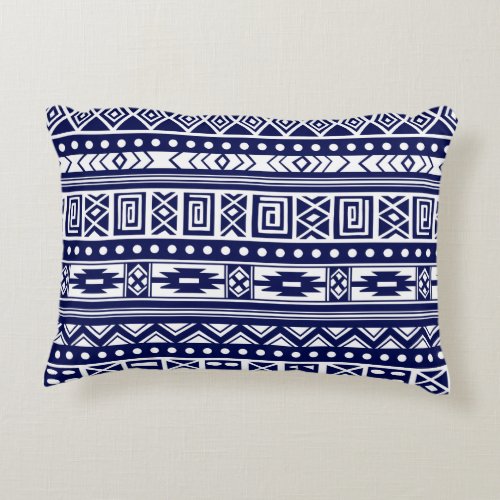 Blue Tribal Geometric Pattern Decorative Pillow
