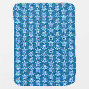 Blue Tribal Honu Sea Turtles Baby Blanket