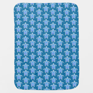 Blue Tribal Honu Sea Turtles Baby Blanket