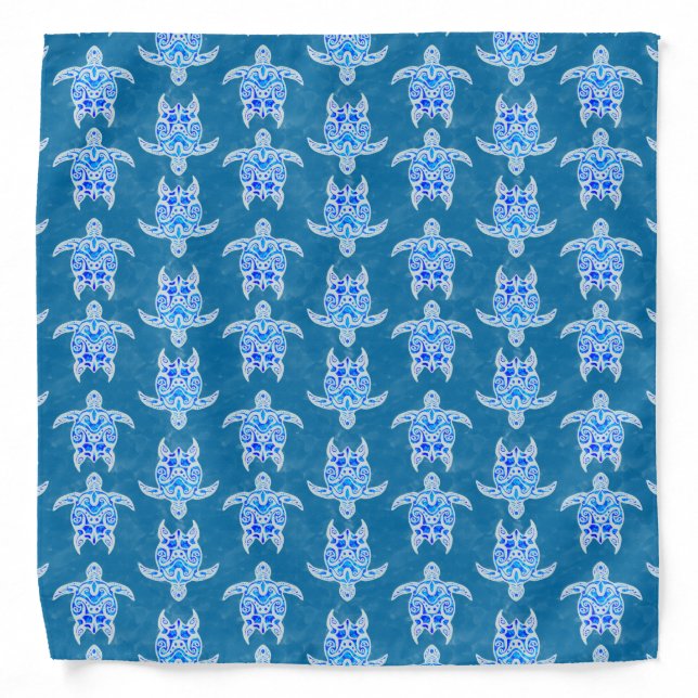 Blue Tribal Honu Sea Turtles Bandana (Front)