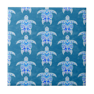 Blue Tribal Honu Sea Turtles Ceramic Tile