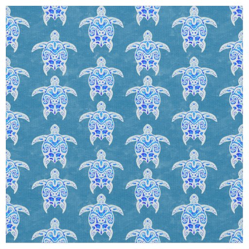 Blue Tribal Honu Sea Turtles Fabric