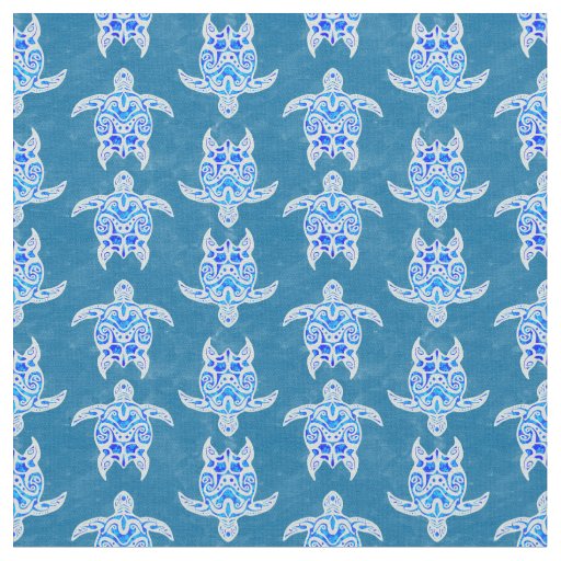 Blue Tribal Honu Sea Turtles Fabric