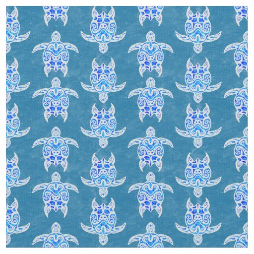 Blue Tribal Honu Sea Turtles Fabric