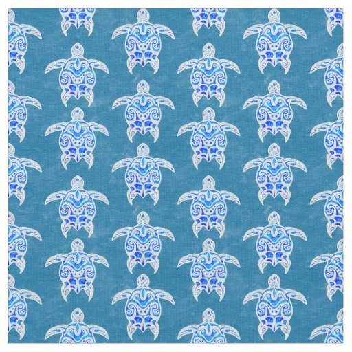 Blue Tribal Honu Sea Turtles Fabric