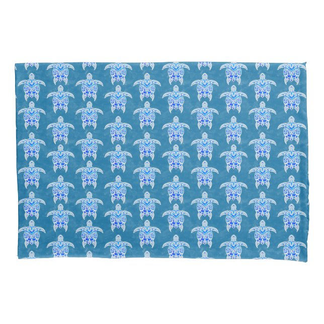 Blue Tribal Honu Sea Turtles Pillow Case (Front)