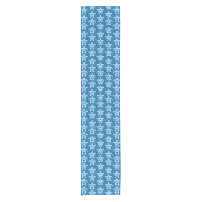 Blue Tribal Honu Sea Turtles Short Table Runner (Front)